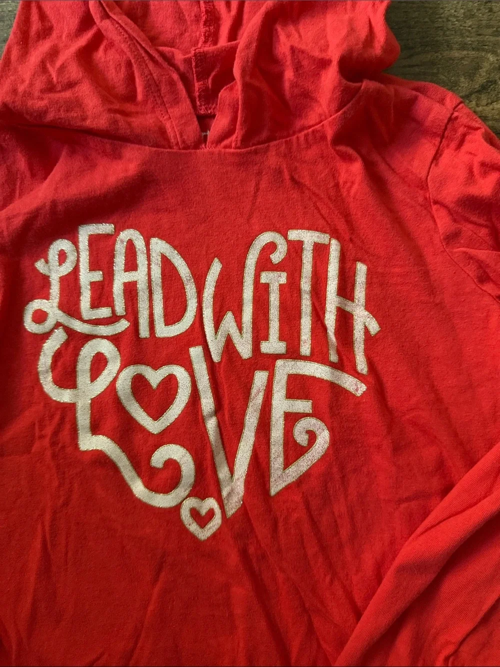 Kids' Red Hooded Top - Lead With Love size 7 kids